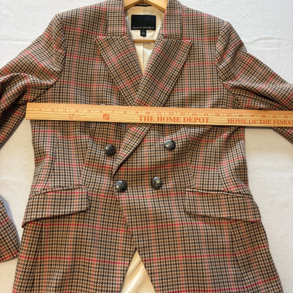 Banana Republic, Blazer, Brown Plaid, 10 Tall, Excellent, MSRP $229 - Picture 4 of 14